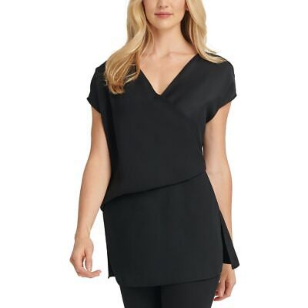 DKNY Faux Wrap Classic Top Black